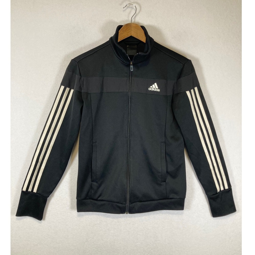 Athleisure Adidas Mens Small Black Climalite Full Zip 3-Stripe Track Jacket